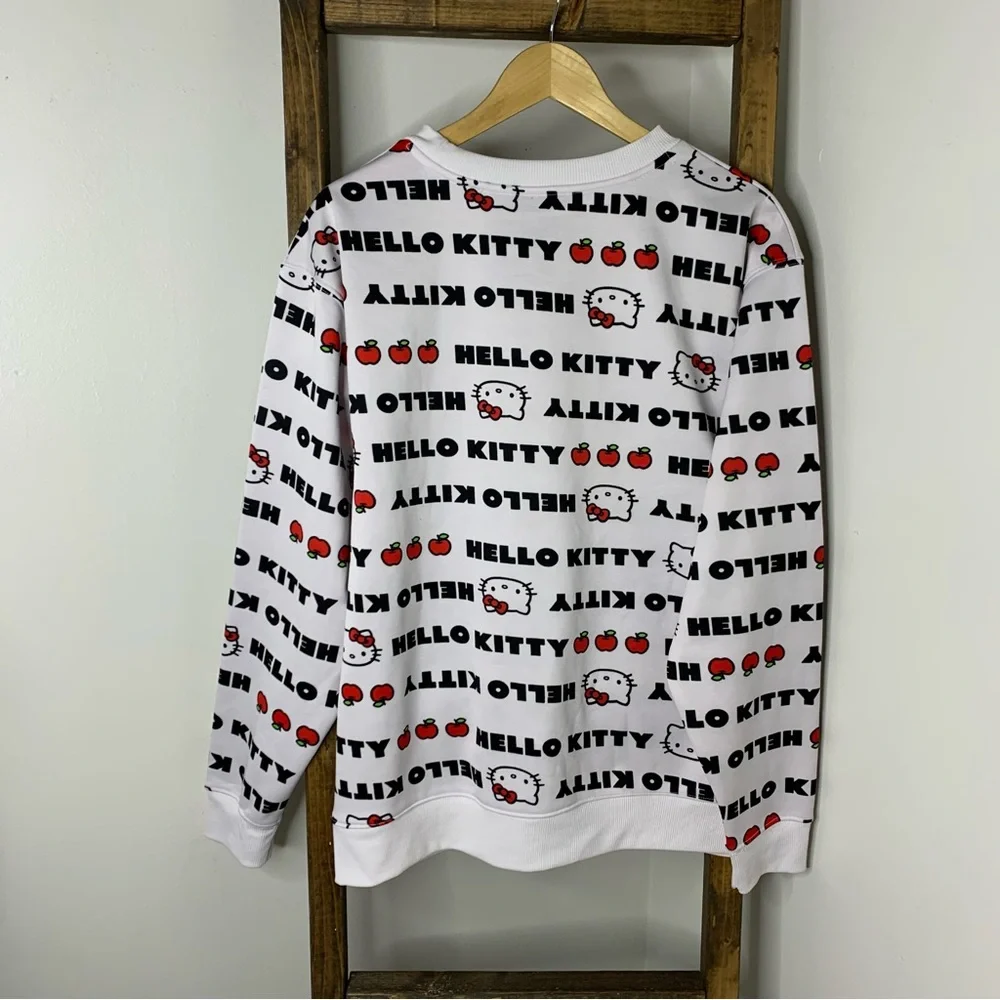 Hello Kitty Repeat Text Women's White Crew Neck Long Sleeve Sweatshirt L - Picture 7 of 8